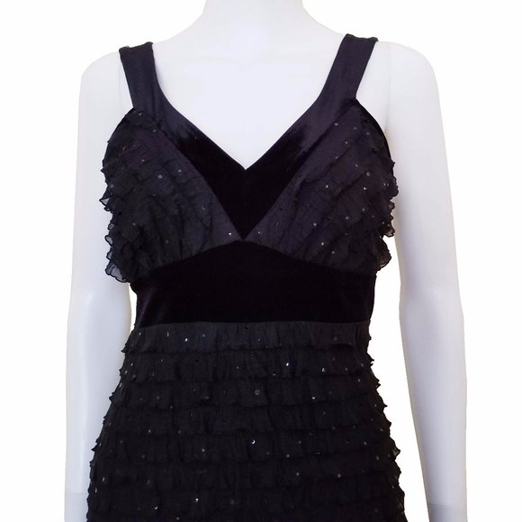 JTB BLACK RUFFLE SEQUINS COCKTAIL DRESS - Picture 3 of 7